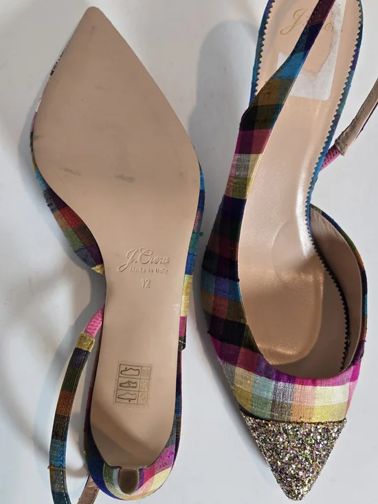 J. Crew Multicolor Plaid Slingback Heels with Glitter Pointed Toe - Picture 4 of 4